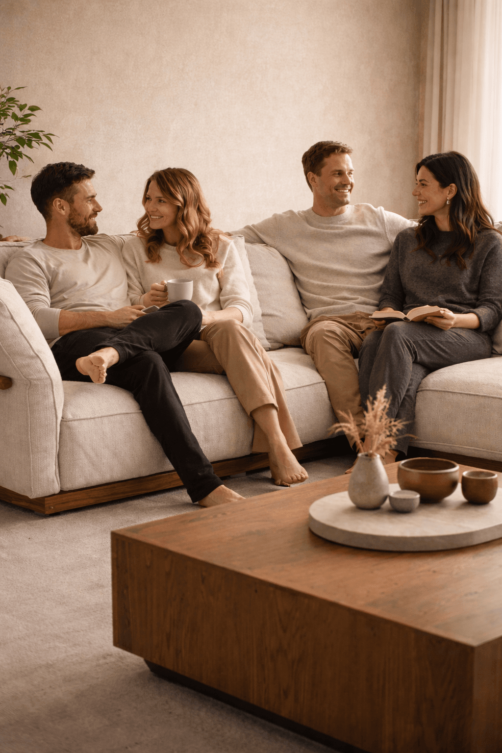 Visitors experiencing sofas at Pilgrim Furniture Studio